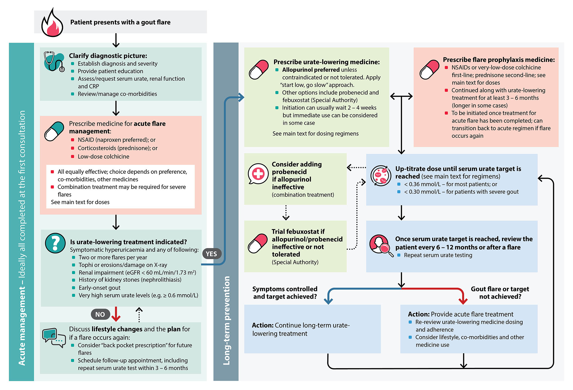 An overview of gout management in primary care flowchart