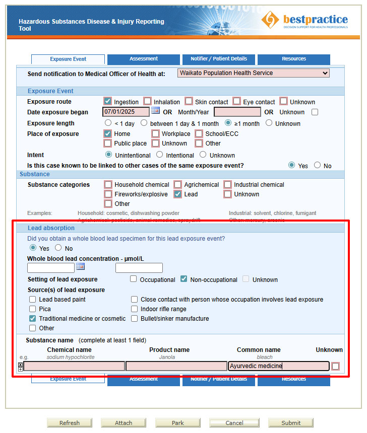 Hazardous Substances Disease and Injury Reporting Tool